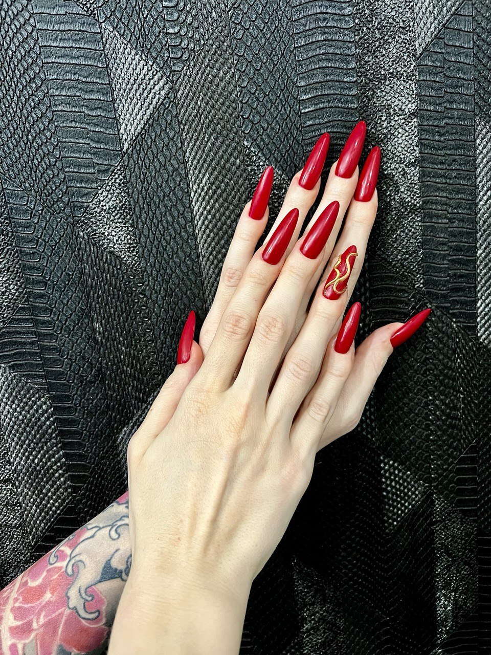 My new red long nails and long fingers