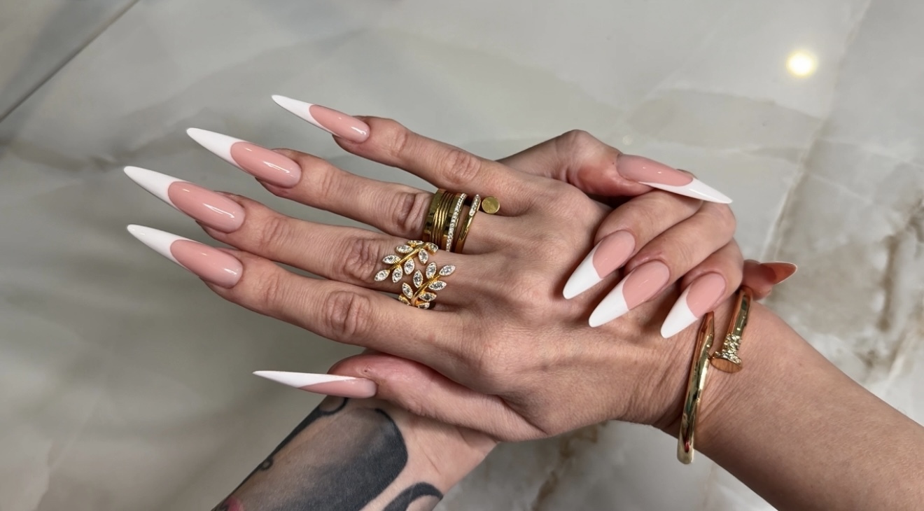 French manicure long nails and long fingers