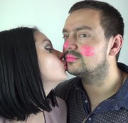 RUSSIANBEAUTY: Covering Alex with pink neon shiny lipstick kisses all over his face Download