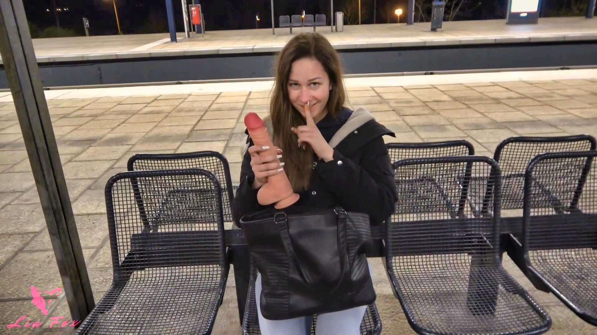 XXL test of courage! Giant dildo fucked at S-Bahn station!