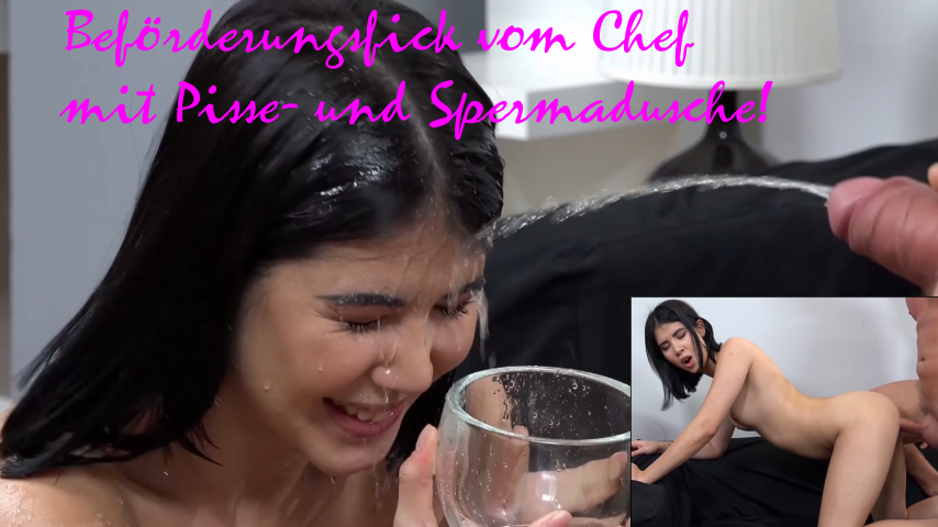 Promotion fuck from the boss with piss and sperm shower!