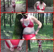 BONDAGEANGEL: In the forest, red latex bikini and handcuffs Download