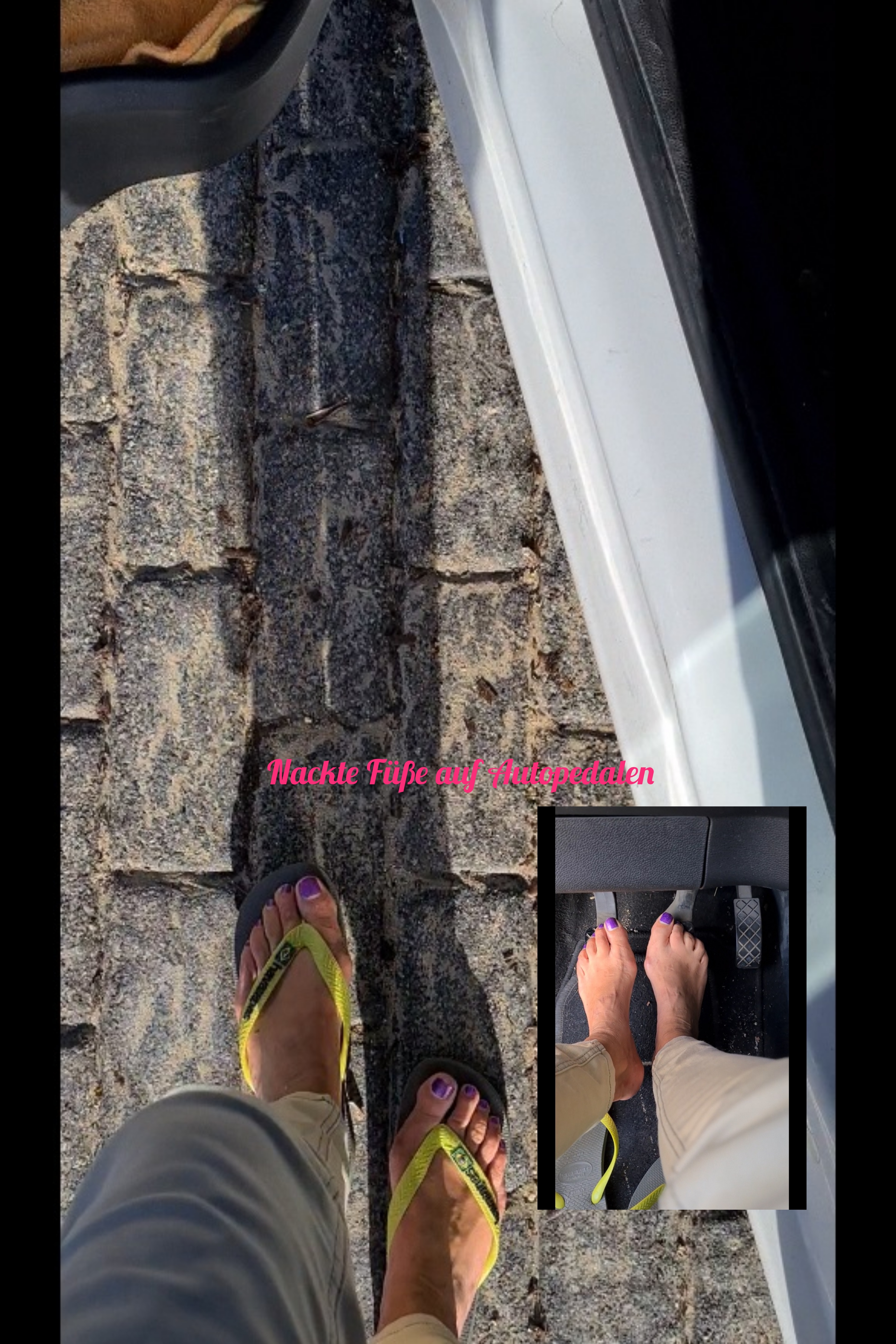 Bare feet on car pedals