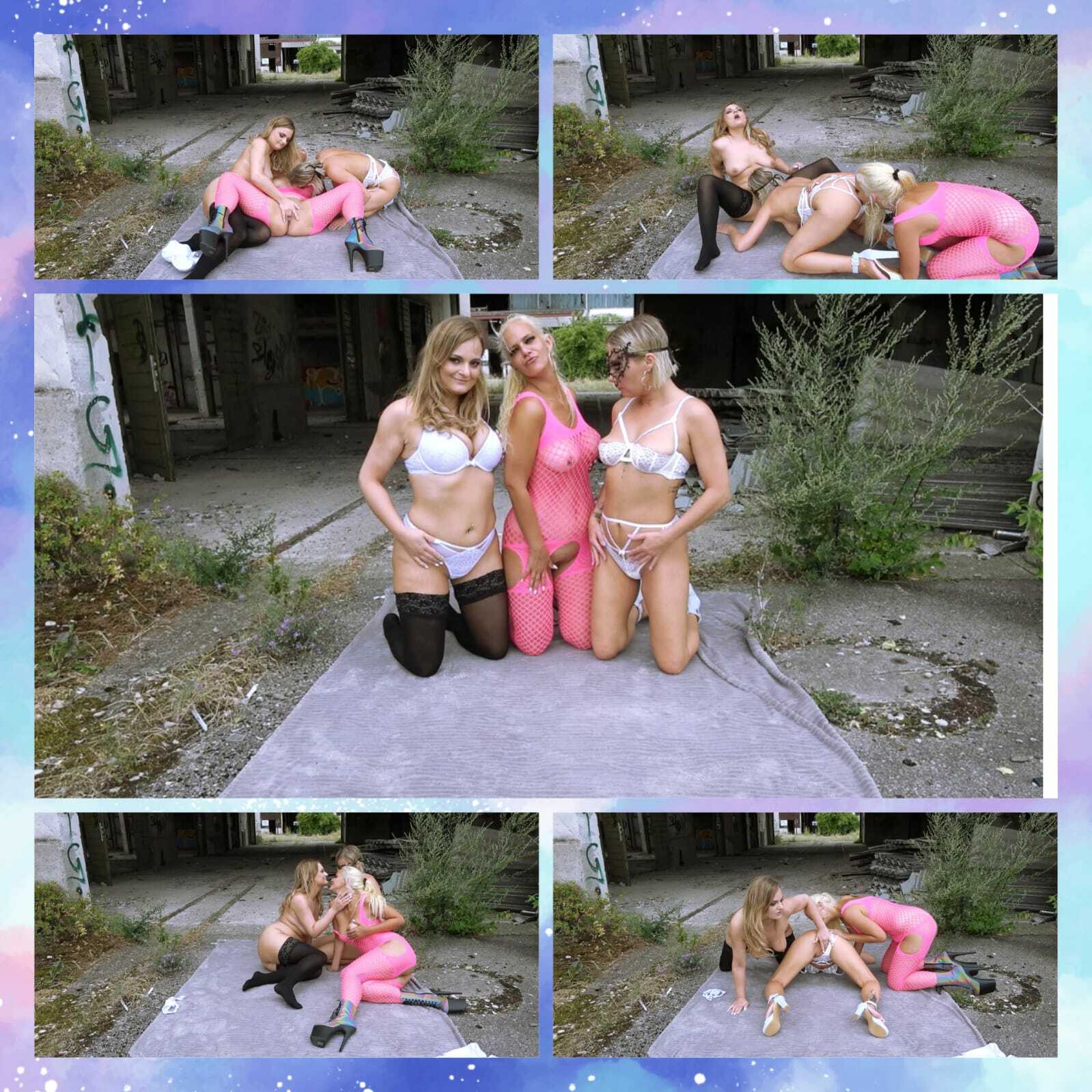 Lesbian threesome outdoors