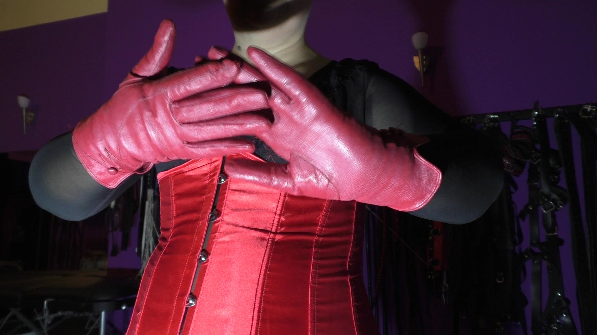 red leather gloves