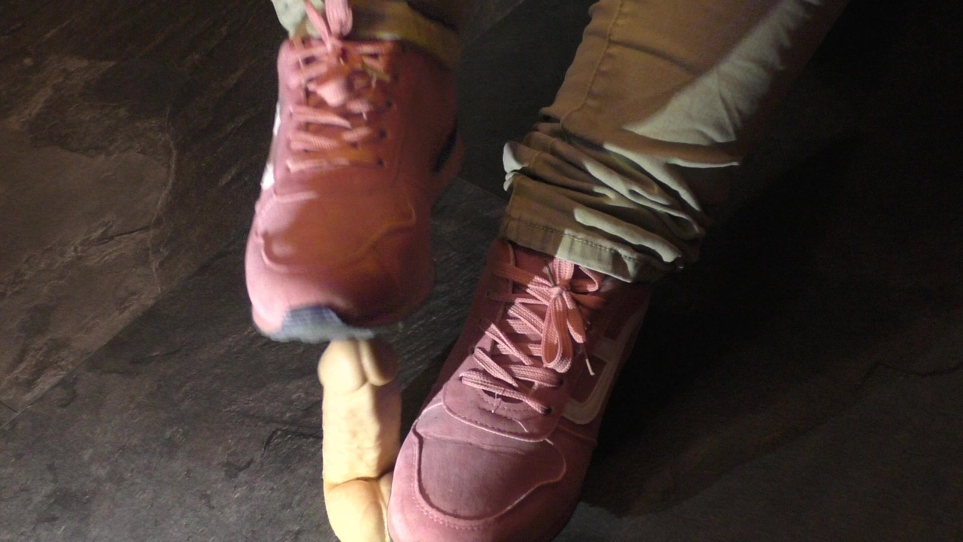 Dildo sampling in pink sneaker