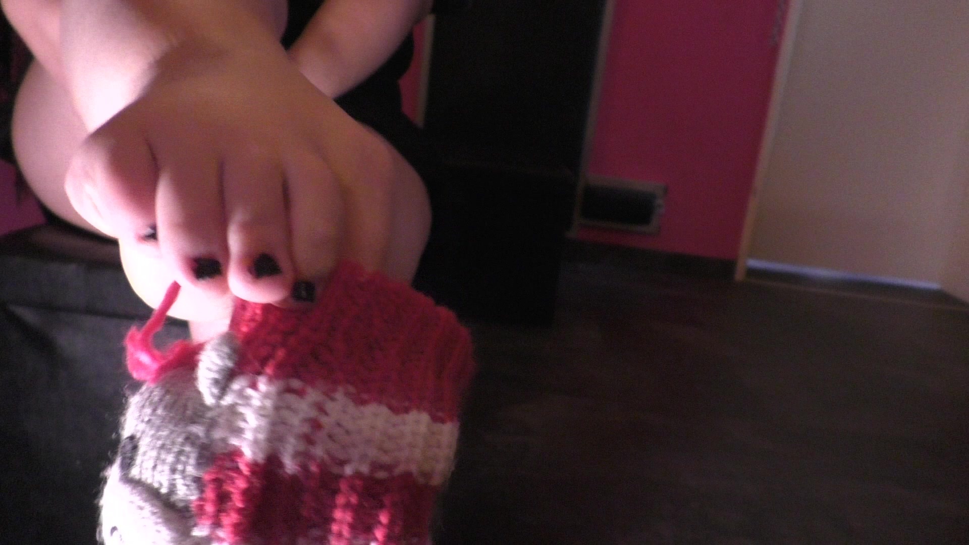 Fluffy socks and bare feet