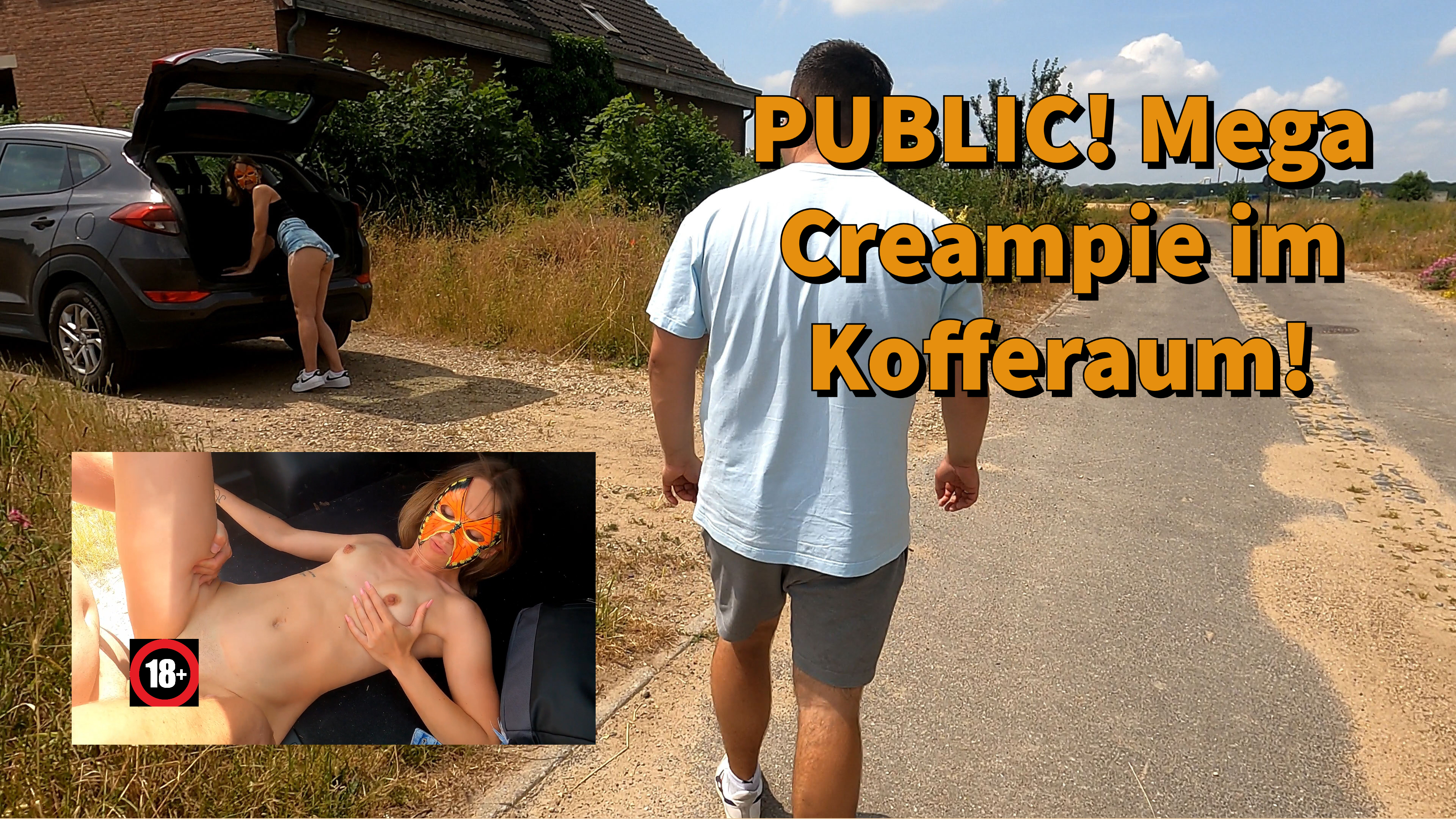 Public! Mega creampie fuck in the trunk!