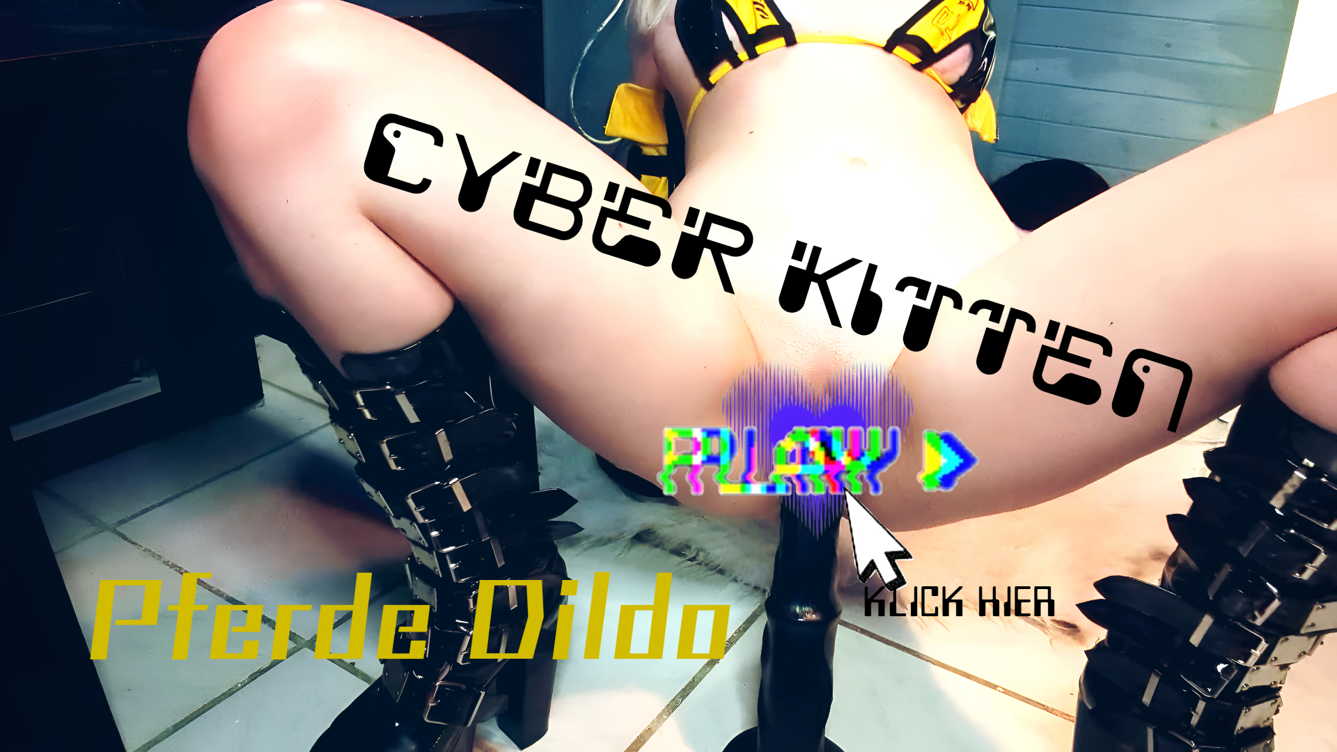 Cyber Kitten rides giant horse dildo