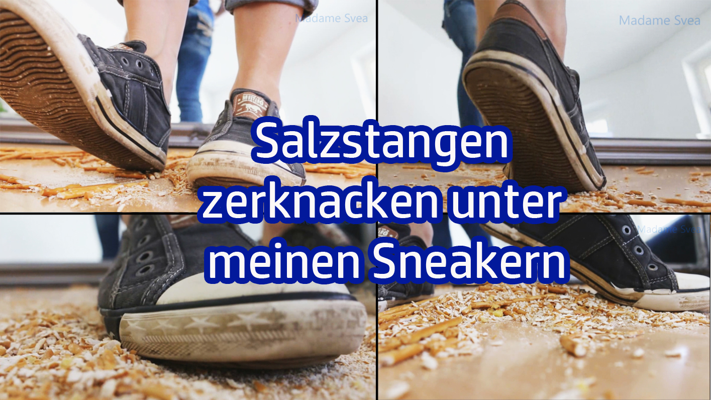 Crunching pretzel sticks under my sneakers