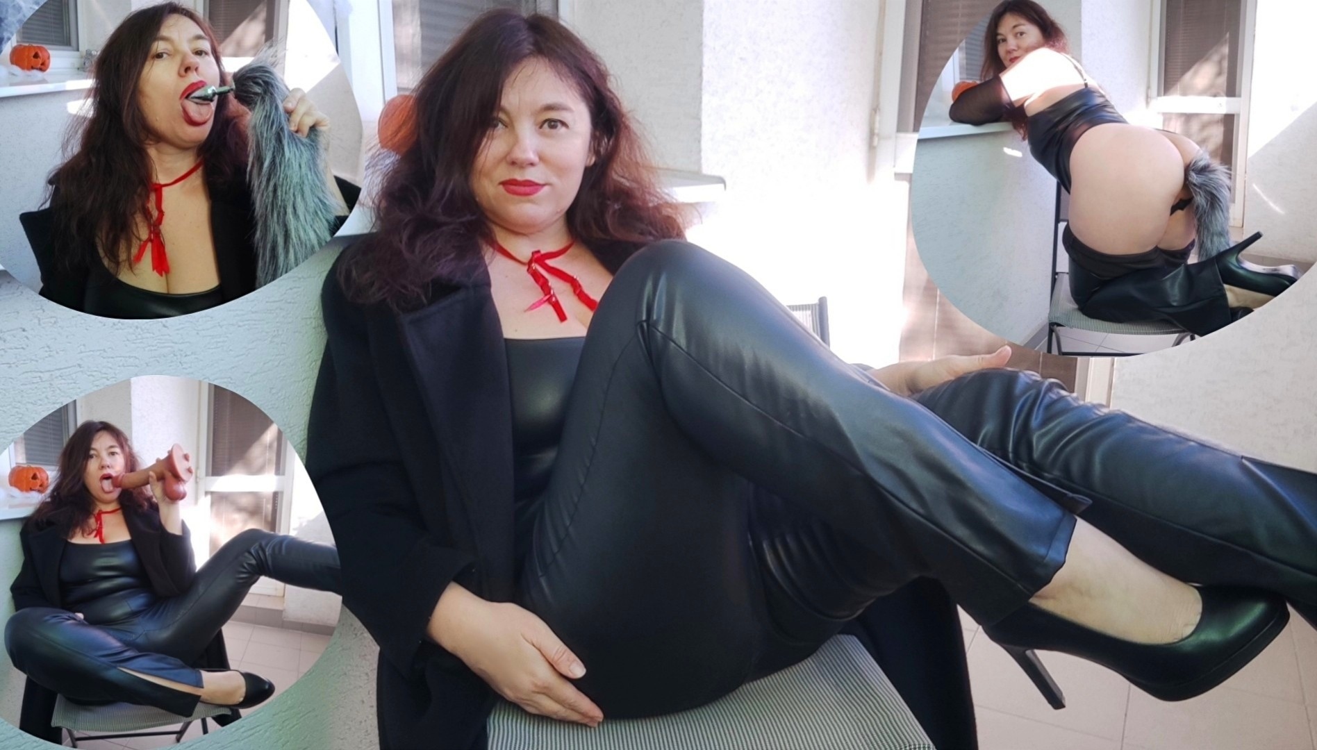 Milf Viola wore a leather outfit and heels to meet you