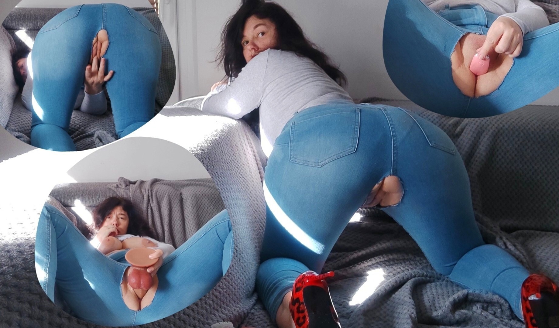 Pussy licking and fucking. Sexy jeans on my ass.