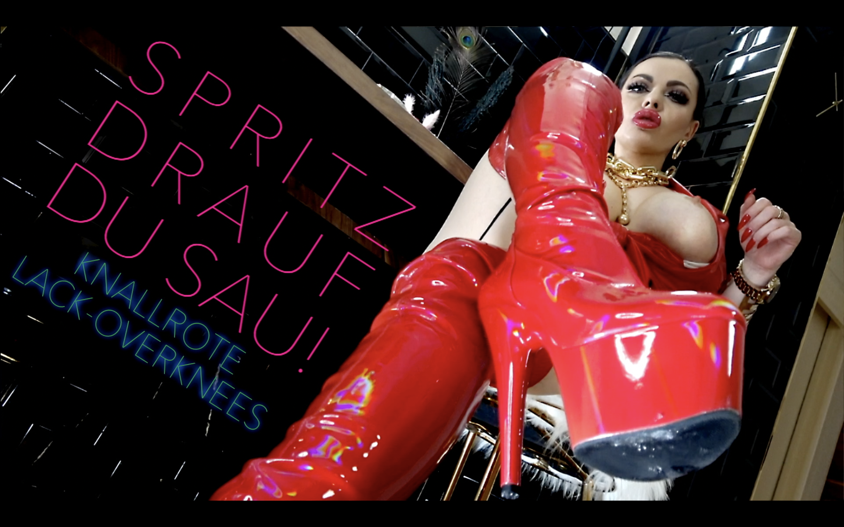 SQUIRT IT YOU SAU! BRIGHT RED LACQUER OVERKNEES